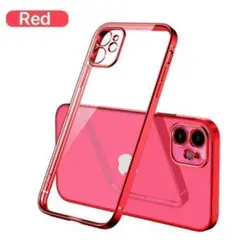 iPhone12.13 高品質 TPUクリアフレーム レッド スマホ ケース