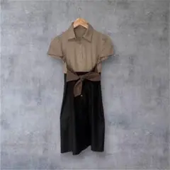 アンレクレ ツートンカラー 切替リボンシャツワンピース