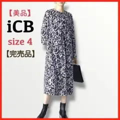 美品【iCB】洗える アブストラクトプリント ワンピース 大きいサイズ 4 黒