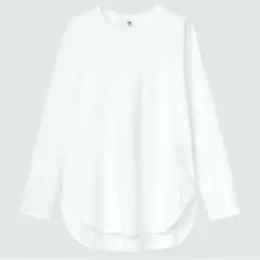 新品タグ付 ユニクロ UNIQL〔M〕スムースコットンシャツテールTシャツ 白