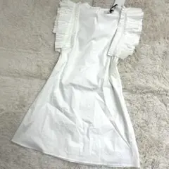 新品タグ付 Style Sea 袖プリーツフリル ホワイトワンピース F 高島屋