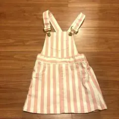 【美品】ピンクと白のストライプ ジャンバースカート