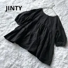 【JINTY】半袖フレアブラウス　ブラック　M 体型カバー　袖ボリューム　夏