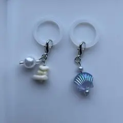 ハンドメイド　アンブレラマーカー　チャーム　2点セット　青×シルバー　No.8