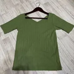 AZUL..グリーン 半袖 リブ編み トップス