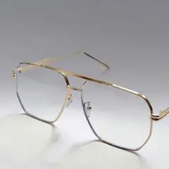 【新品未使用】ツーブリッジ★ダブルブリッジ★ビッグシェイプ★スクエア★ゴールド