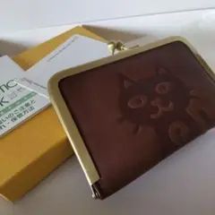 box21 新品　マスクケース　本革　　猫がら　小物いれ　　がま口