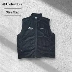 Columbiaコロンビアフリースベストアウトドア刺繍企業チームロゴ黒系XXL
