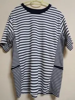 【美品】ワークマン女子　ポケット付きボーダーTシャツ 紺ボーダー　Mサイズ