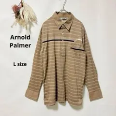 アーノルドパーマー　ポロシャツ　長袖　L レナウン　ストライプ　ベージュ　メンズ