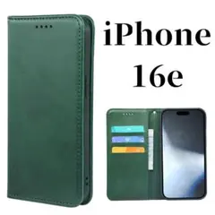 iPhone16e ケース 手帳型 スリム 高品質 アイホン グリーン