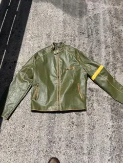 オリーブグリーン レザーライダースジャケット