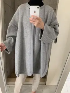 クロエ ラウンドオーバーケープコート グレー ノーカラー