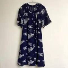 ネイビー 花柄 ワンピース 半袖　13号