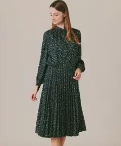マッキントッシュロンドン　スクラッチドットプリントワンピース　長袖プリーツ　38