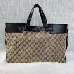 極美品✨ GUCCI トートバッグ 大容量 GG キャンバス ブラウン レザー