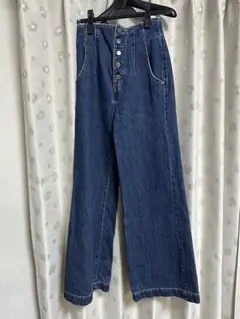 lilybrown ダークブルー ハイウエスト デニムパンツ ワイドレッグ