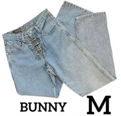 BUNNY M ボタンフライ ハイウエストストレートデニムパンツ