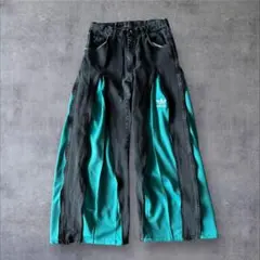 再構築　リメイクワイドデニム　パンツ　リメイク　サイドジップ　アディダス