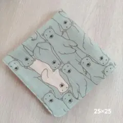 ハンドメイド ガーゼハンカチ大判(25×25)白くまグリーン×グリーン