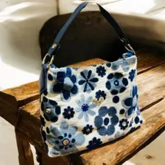 美品‼️ Think Bee ブルーカナリー 花柄　ブルー　ホワイト　袋付き
