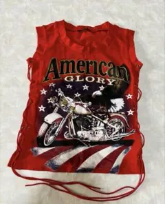 サイド 編み上げ タンクトップ　アメリカン バイク トップス インナー