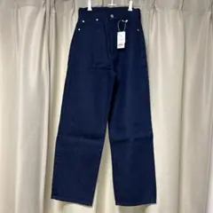 新品　カツラギパンツ　ハイウェスト　ストレートワイド　インディゴブルー　Sサイズ