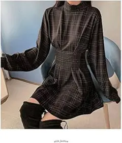 大人かわいい❣️チェック柄 ミニワンピース 長袖 Mサイズ レトロ
