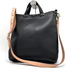 未使用級slow トートバッグ ショルダー2way A4可 ステッチ レザー 黒