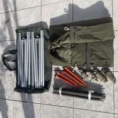 USパップテント 軍幕 ミリタリーテント ファスナー加工済 二股ポール、収納付き