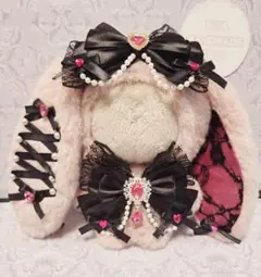 ぬい服 16cm うさぎ ブラック×ピンク