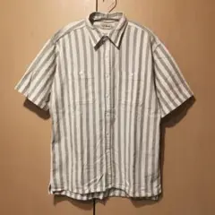 L.L.Bean 半袖シャツ ホワイト/モスグレーのストライプ　M