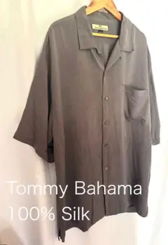 【Tommy Bahama】シルク半袖シャツL無地グレー高級感LAセレブ愛用