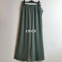 sale❗3922接触冷感　ワイドパンツ　ガウチョパンツ　L　カーキ【新品】