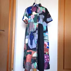 今季トレンド北欧調プリントロングシャツボリュームAラインゆったりサイズ