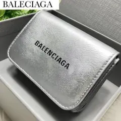 美品✨BALENCIAGA 三つ折り財布 CASH MINI シルバーロゴ 銀革