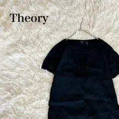 Theory ブラック 半袖 ひざ丈ワンピース リネン混 2