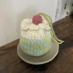クリームソーダ　風　巾着袋　かぎ針編み　ケーキ