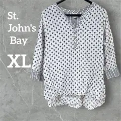 美品✨St. John's Bay 【XL】五分袖チュニック 白 青 コットン