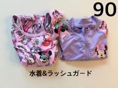 ミニーちゃん 水着 90 ワンピース ラッシュガード ユニコーン ピンク 紫 海
