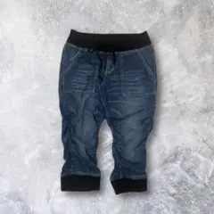 ハーフパンツ ショートパンツ デニム ウエストゴムダークブルー 裾リブ