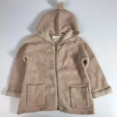子供服 80㎝ ZARA ニットパーカー ベージュ ポンポン付きF1A264