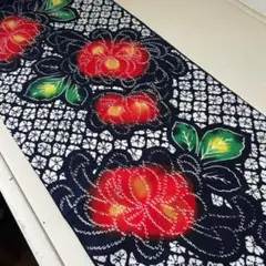 本染 浴衣生地　綿　椿　花柄　絞り風