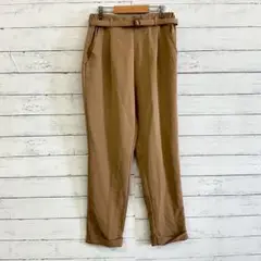 古着【L】✨パンツ テーパード スラックス 無地 ウエストゴム ベージュ