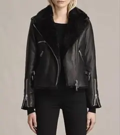 UK8 美品 ALL SAINTS ファーライダースジャケット ブラック