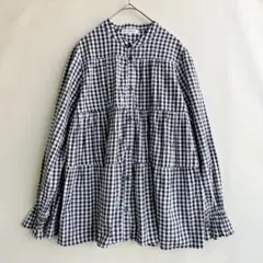 美品　グローバルワーク　ティアード　シャツ　ギンガムチェック　L バンドカラー