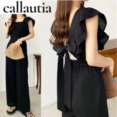 A159極美品　callautia　バックリボンフリルオールインワン　ブラックM