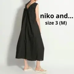 《ニコアンド》コットンリネンネックギャザーワンピース ブラック M