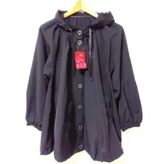 新品✨&LOVE　フード付きナイロンブルゾン　ビジューボタン　ブラック　フリル