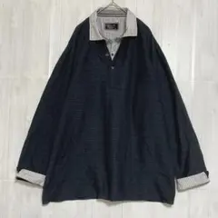 DEVALTE シャツレイヤード風 カットソー　ネイビー　5L 大きいサイズ